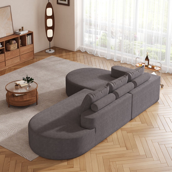 Modern Curved Sofa, L-Shaped Modular Sectional Set With 3 Pillows