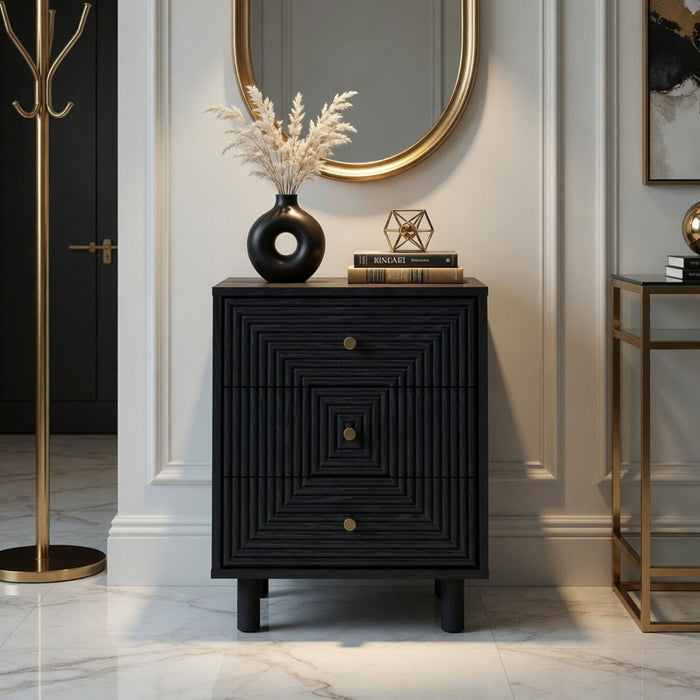 3 Drawer Nightstand - Black - Wood