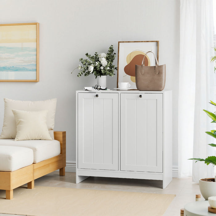 Tilted Laundry Hamper With Removable Basket, Hidden Storage Cabinet, Home Organizer For Bathroom - White