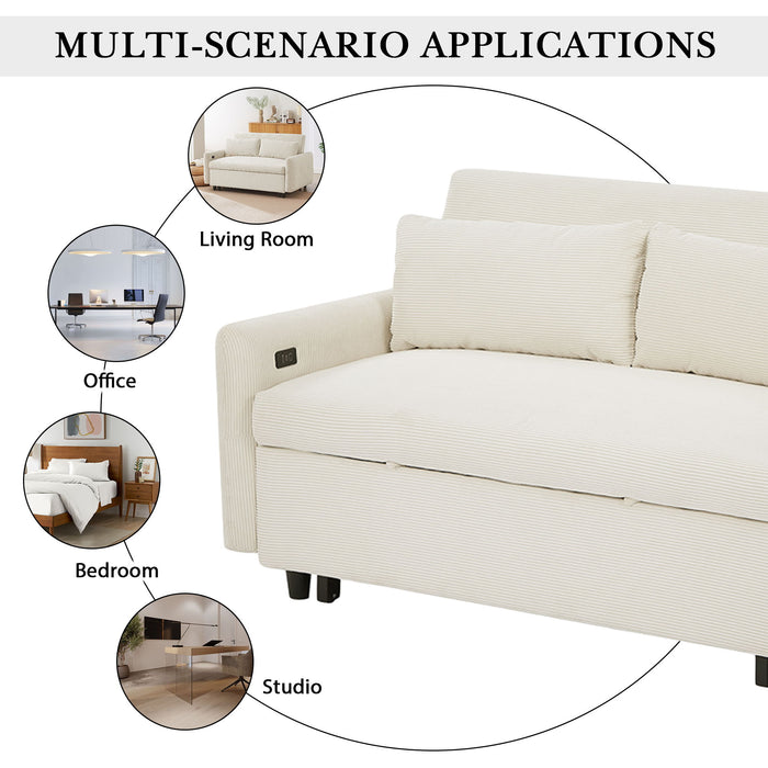 Pull-Out 2 Seat Modern Sleeper Sofa With 2 Throw Pillows And USB Ports
