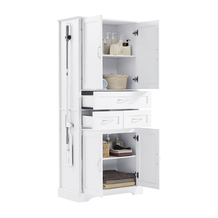 Tall Bathroom Storage Cabinet With 4 Doors 3 Drawers Adjustable Shelves - White
