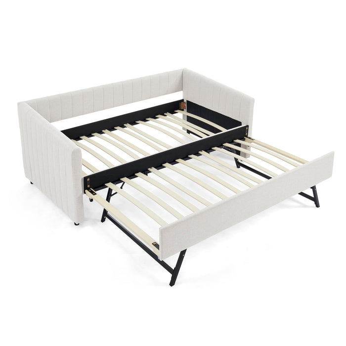 Upholstered Daybed With Trundle With Vertical Stripes