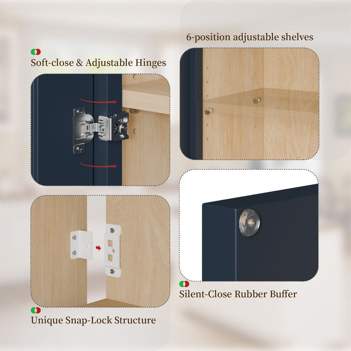 Shaker Wall Cabinet With Soft Close Hinges, Adjustable Shelves, Double Door