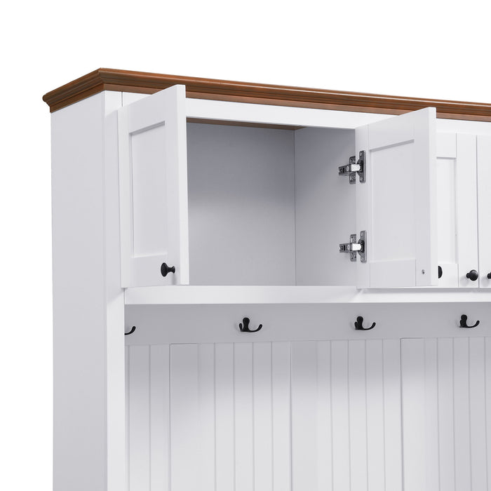 Entryway Hall Tree With Storage Bench, Coat Rack Shoe Bench With Cabinets