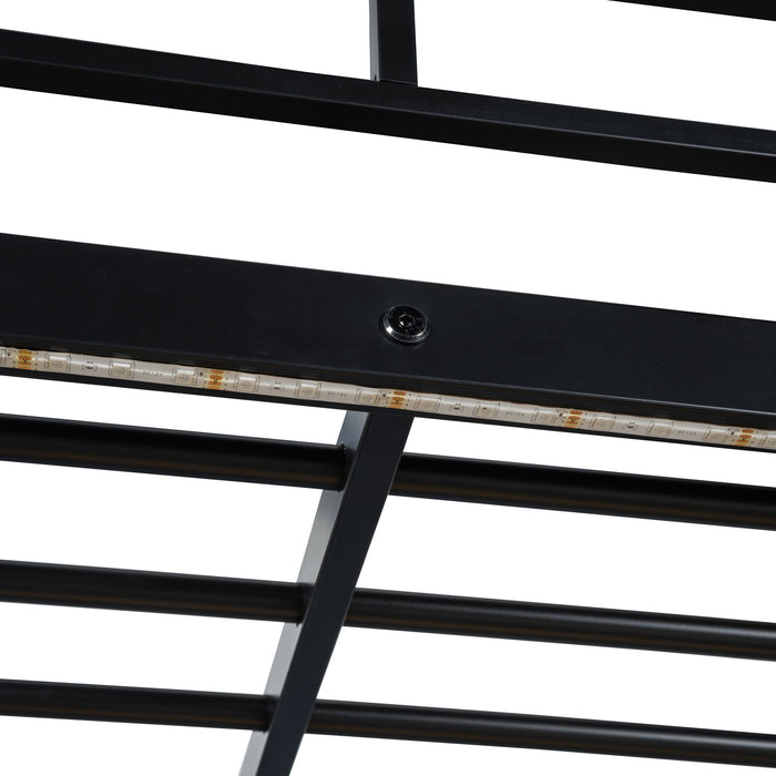 Loft Bed With Desk, Shelves, Power Outlet, LED Light And Wardrobe