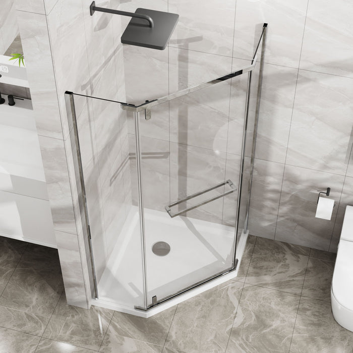 Durable Hardware Neo Angle Frameless Shower Door With Acrylic Base Combo