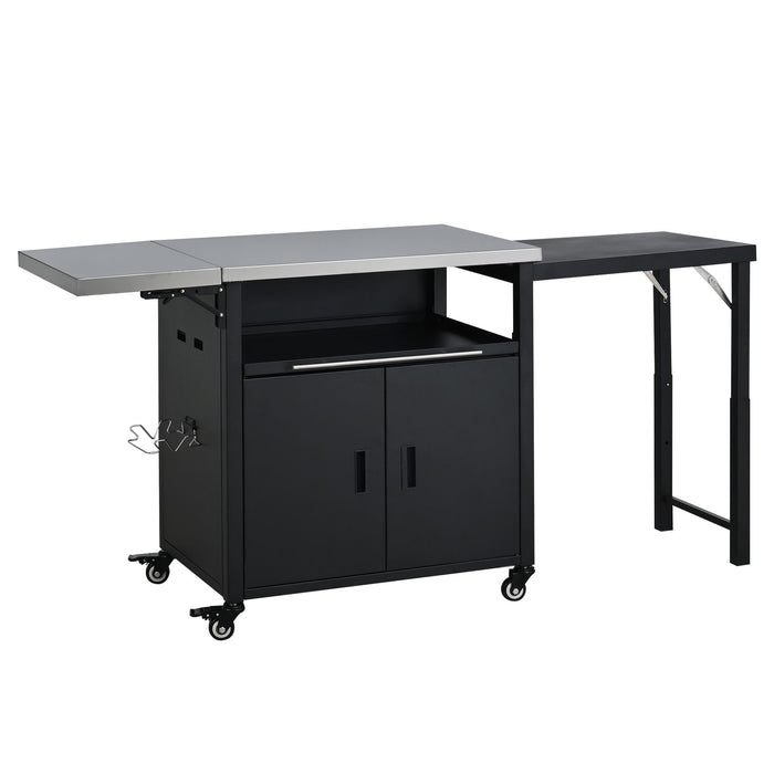 Foldable Outdoor Prep Station BBQ Cart With Trash Rack