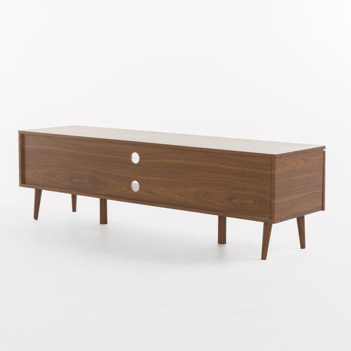 Modern TV Stand With Storage, Tempered Glass Shelf - Walnut