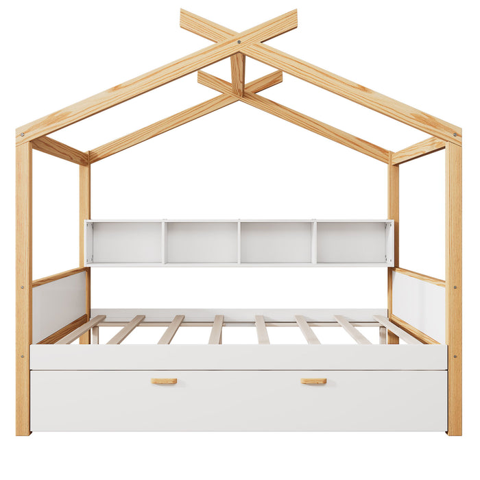 House Bed With Bookshelf Storage