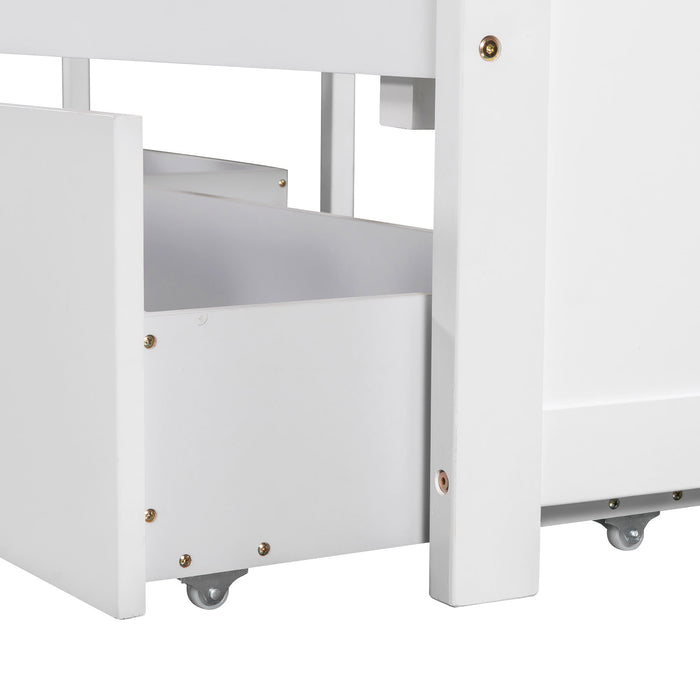 L Shaped Platform Bed With Trundle And Drawers Linked With Built In Desk