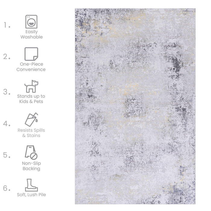 Maval - 8' X 10' Area Rug Washable - Gray / Gold