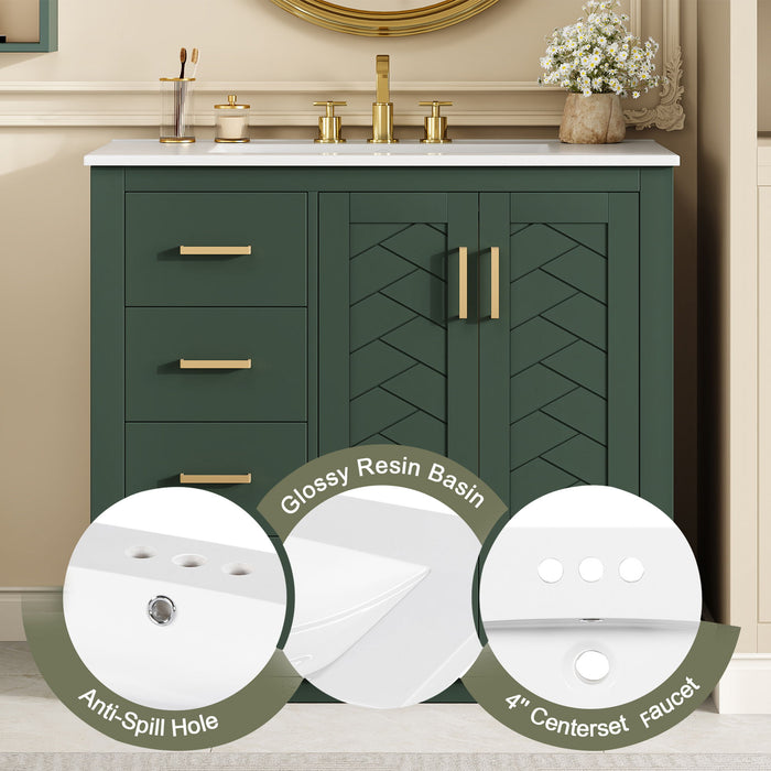 Bathroom Vanity With Sink, Storage Cabinet, Freestanding Set With 3 Drawers & Soft Closing Doors - Green