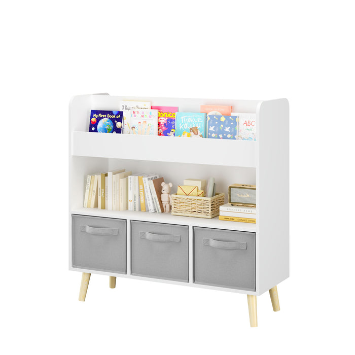 Bookshelf With 3 Bins, Storage Shelf For Toys And Books - White