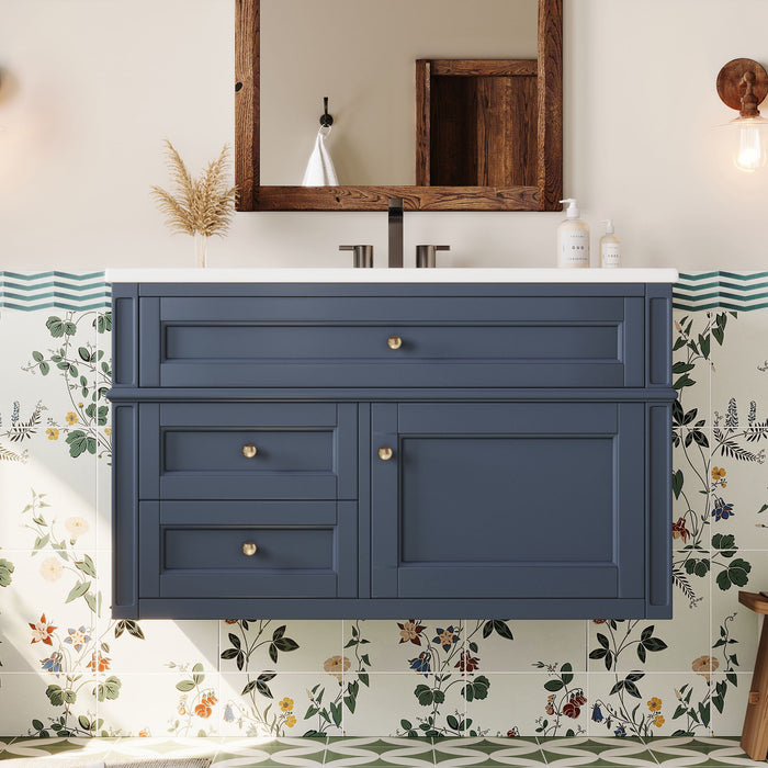 Modern Wall Mounted Floating Cabinet With Double Drawer And Sink
