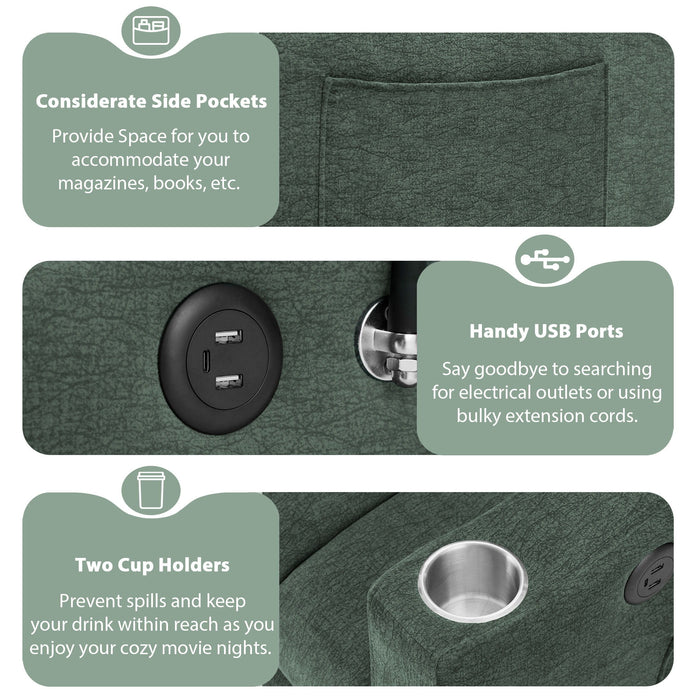 Convertible Sofa Bed Loveseat Sofa With Three USB Ports, Two Side Pockets, Two Cup Holders And 360° swivel Phone Holder For Living Room