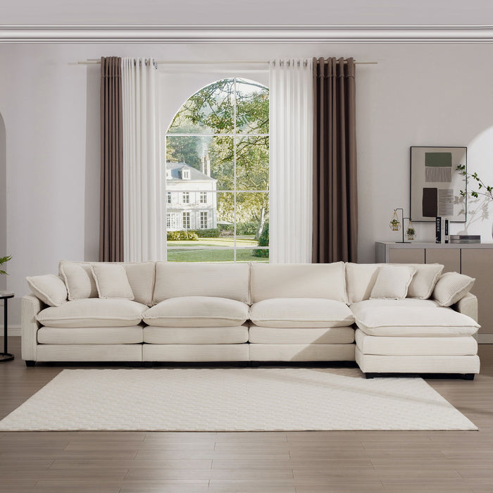 Modern Oversized Modular Cushion Sofa With Ottoman, Low Back, Deep Seating Sofa Set