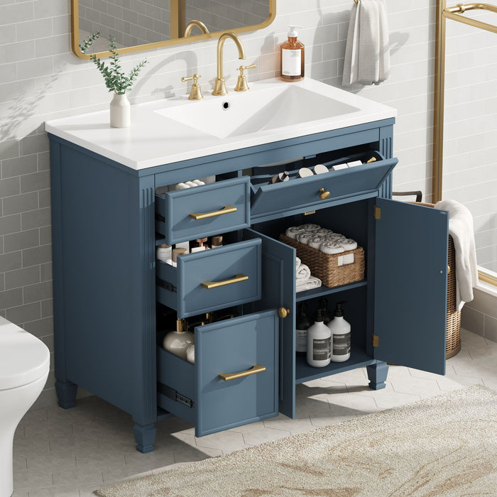 Bathroom Vanity With Sink, 1 Tip Out Drawer, 3 Side Drawers, Adjustable Shelf
