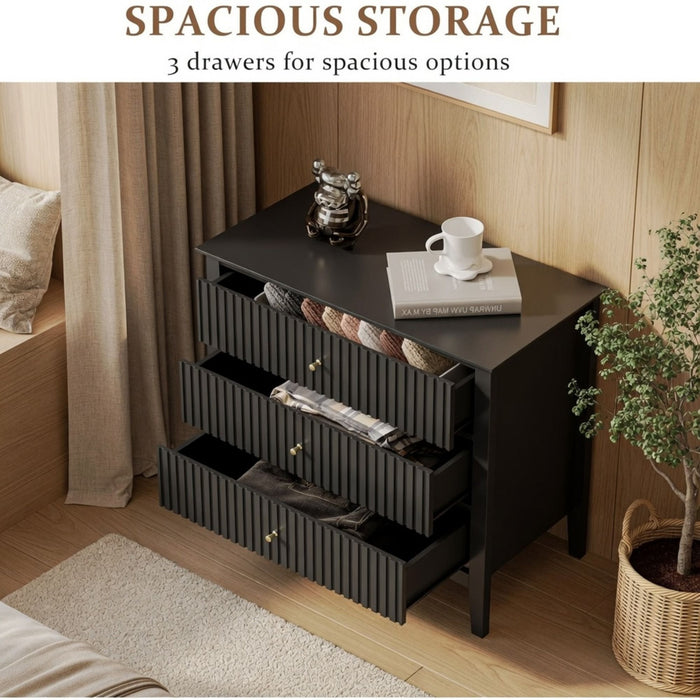 Fluted 3 Drawer Nightstand With Soft Close Slides