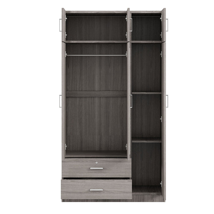Modern 3 Door Mirror Wardrobe With 2 Drawers And Top Cabinet