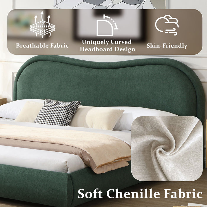 Upholstered Platform Bed Frame With Curved Headboard