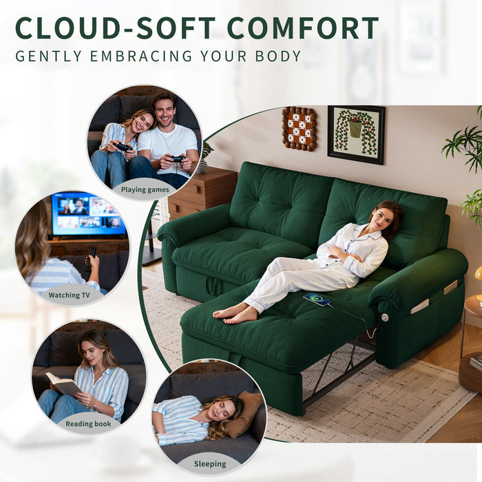 Cloud Like Convertible Sofa Bed For Living Rooms - Green