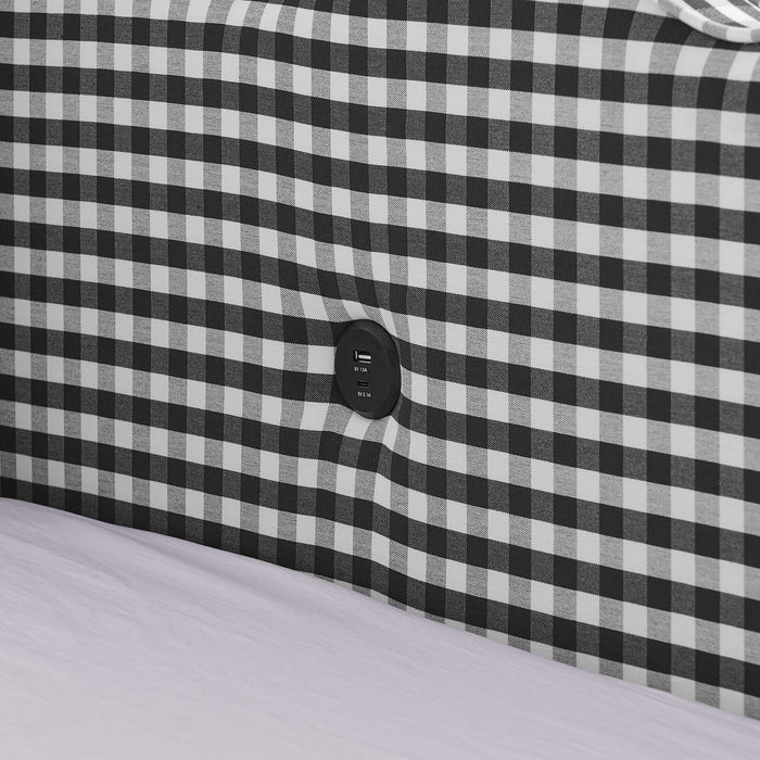 Gingham Daybed With USB Charging Port, Wave-Shaped Design