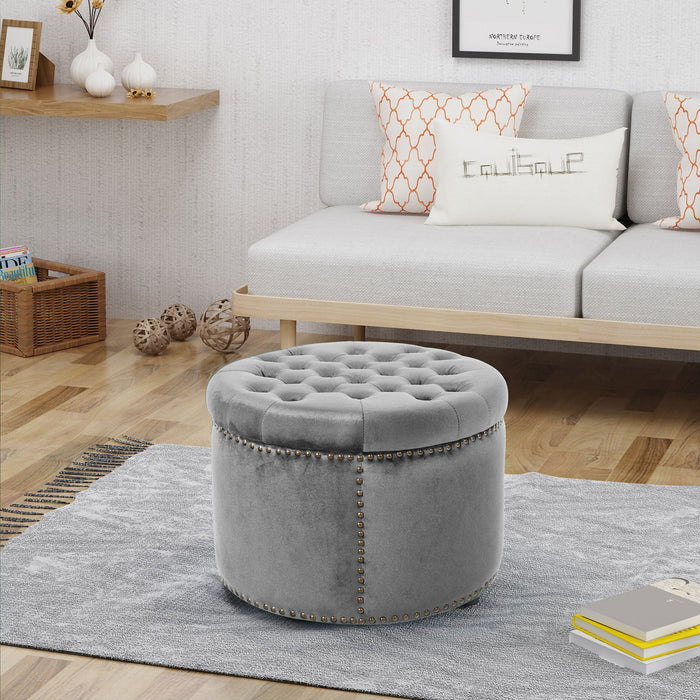 Elegant Round Ottoman Footstool With Studded Rim