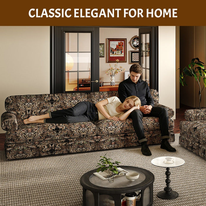 Luxuriously Comfortable Cloud Couch With Elegant Rolled Arms & Pleated Skirt Design