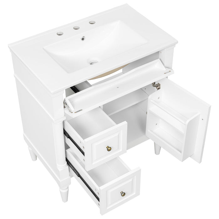 Modern Bathroom Vanity With Sink, Freestanding Cabinet With Flip Drawer & Adjustable Shelf