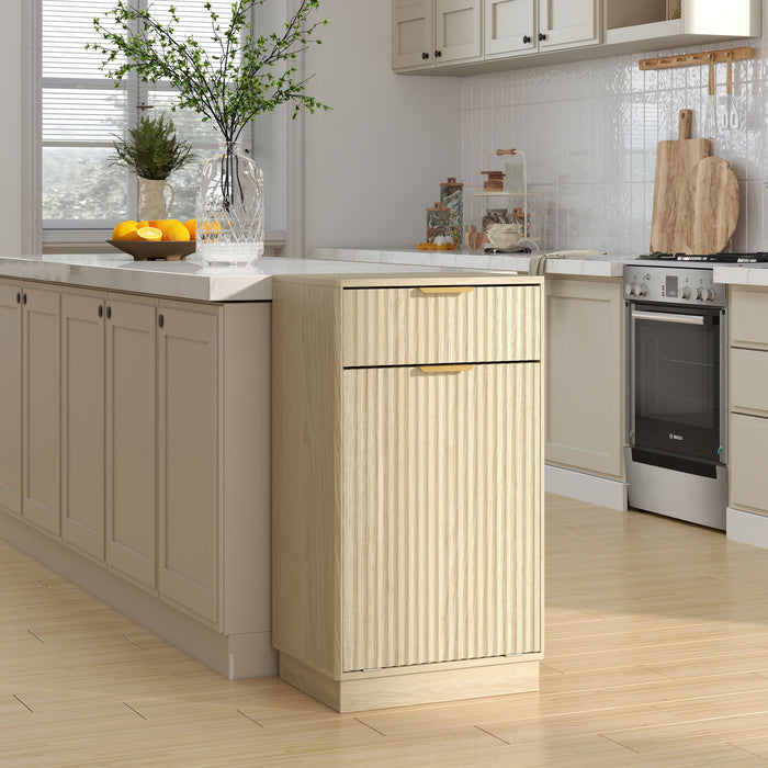 Tilt Out Trash Can Cabinet With Wave Textured Drawer & Pull Out Bin