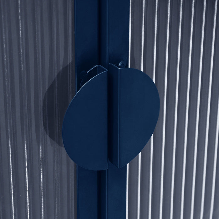 2 Doors Metal Storage Cabinet Display Cabinet With Glass Doors Metal Kitchen Sideboard Buffet Cabinet Glass Storage Cabinet For Dining Room Living Room Bedroom - Dark Blue