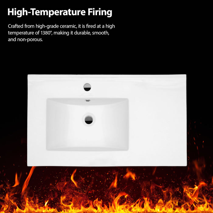 Console Sink With Legs, 32" X 18.5", Durable Porcela With Support - White / Black