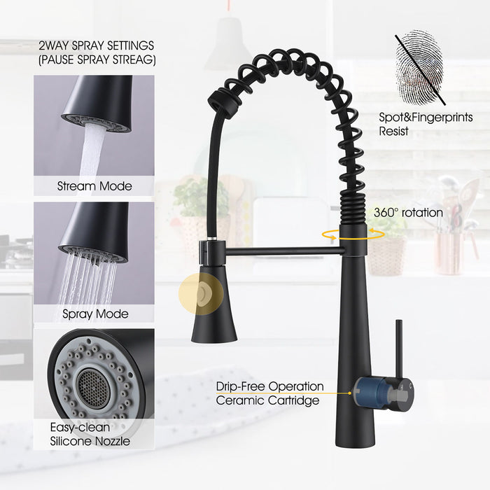 Commercial Kitchen Faucet With Pull Down Sprayer And Magnetic Docking Spray Head - Matte Black