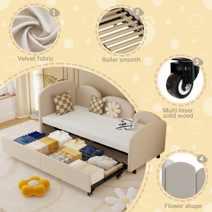 Modern Velvet Upholstered Daybed With Additional Bed Frame