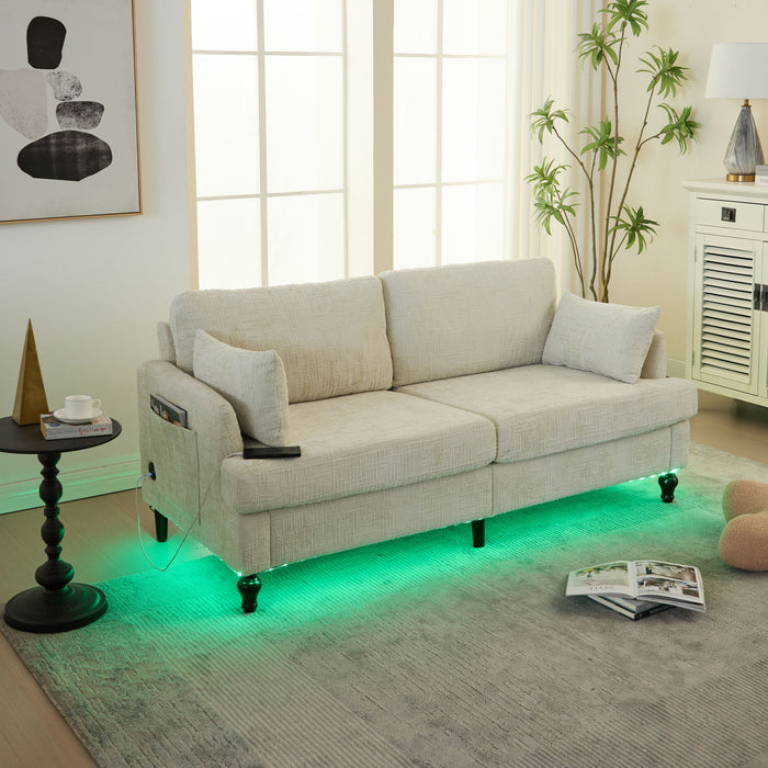 Chenille 2 Seater Sofa With LED Light, USB Charging Port, And Storage Bag