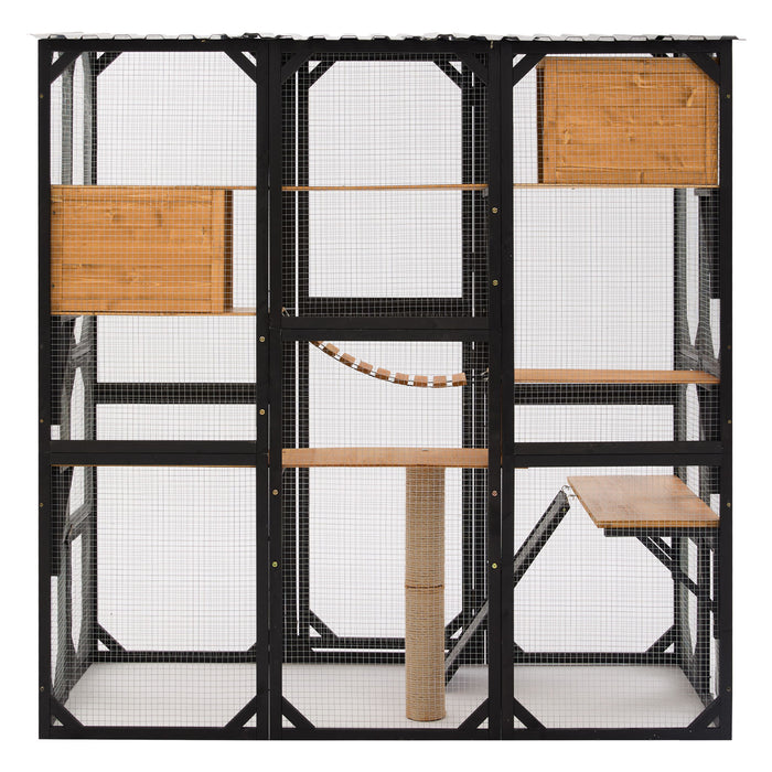 Outdoor Cat Enclosure With Sleeping Houses, Jumping Platforms, Scratching Post