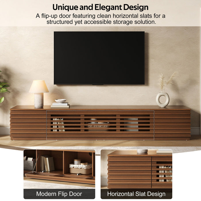 TV Stand, Entertainment Center With Cable Management And Soft Closing Hinges - Walnut