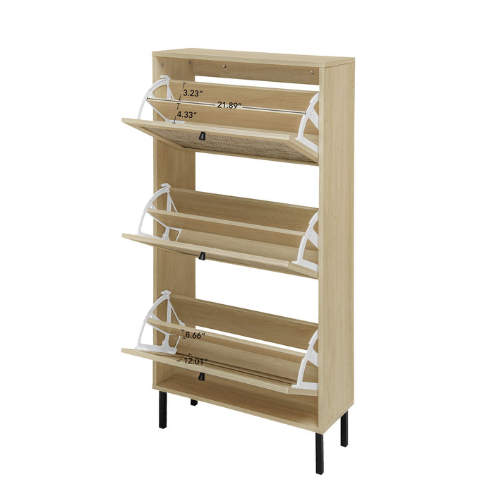 Modern Rattan 3 Door Shoe Rack Cabinet For Entryway
