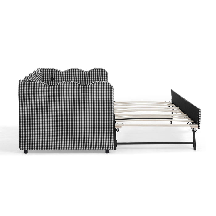 Gingham Daybed With USB Charging Port, Wave Shaped Design