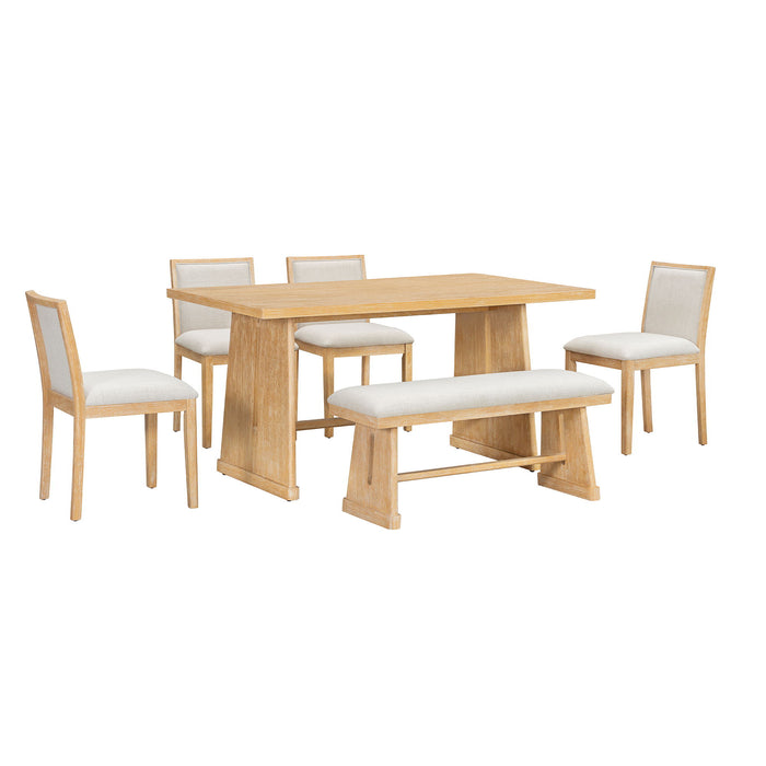 Dining Set With Rectangular Table, 4 Upholstered Chairs & 1 Padded Bench