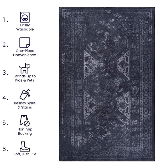 Maval - 3' X 5' Washable Area Rug - Black / Gray