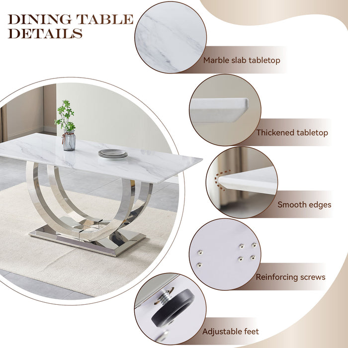 Rectangular Dining Table - Silver / White