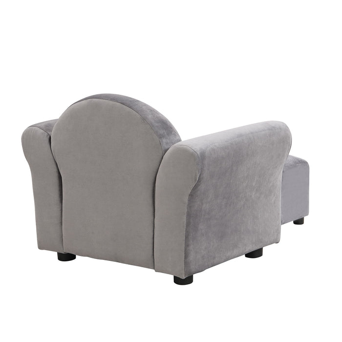 Kids Velvet Upholstered Chair With Ottoman For Comfortable Seating - Gray