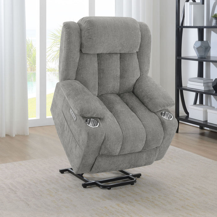 Beca - Upholstered Power Lift Recliner With Cupholders And USB Charging