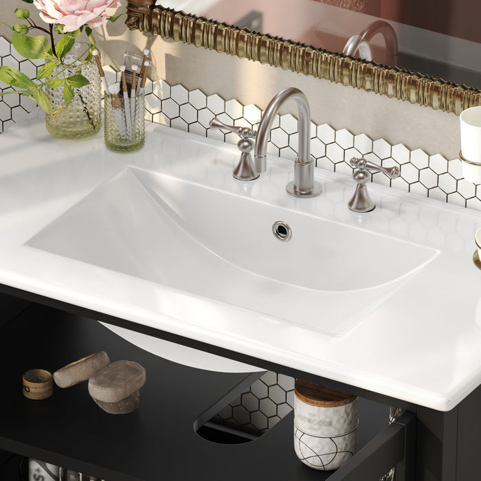 Bathroom Vanity With Ceramic Sink, Adjustable & Open Shelf