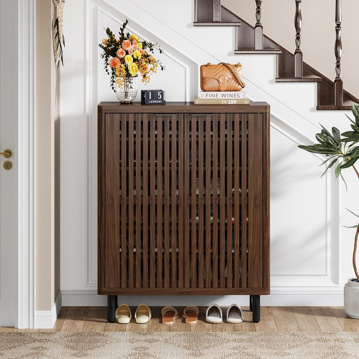 6 Tier Shoe Cabinet With Louvered Doors