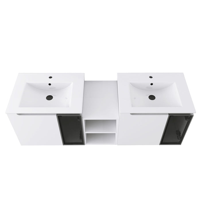 Wall Mounted Bathroom Vanity With Sink, Soft Close Doors, Cabinet & Half Door