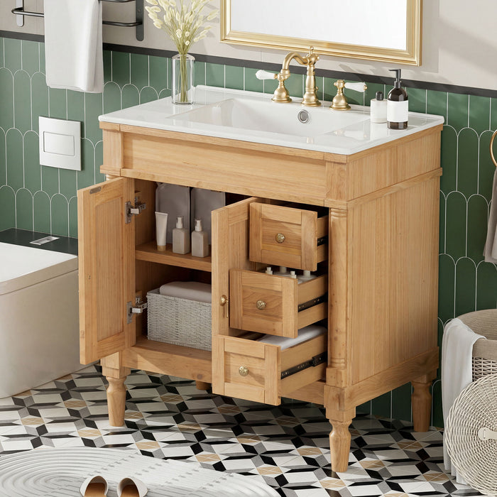 Modern Bathroom Vanity With Ceramic Sink, Soft Close Doors, Adjustable Shelves