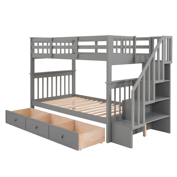 Stairway Bunk Bed With Storage And Guard Rail For Bedroom