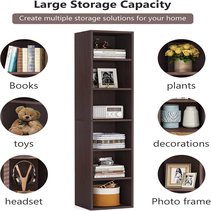 6 Tier Narrow Corner Cube Bookcase Storage, Freestanding Shelf With Open Cubes For Living Room